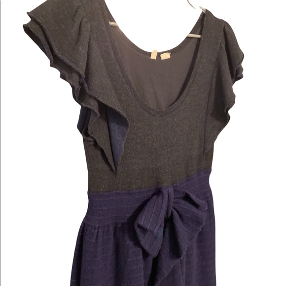 Anthropologie Moth Gray Blue Wool Bow Sweater Dress Flare Flutter Sleeve Boho - Picture 7 of 7